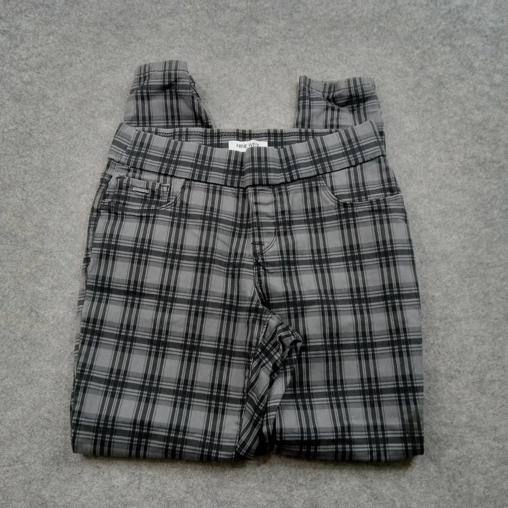 Nine West Jeans Womens 4 Gray Plaid Mid Rise Heidi Pull-On Skinny‎ Stretch Pants